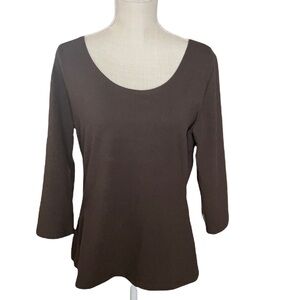 Iman Brown Scoop Neck Long Sleeve Top Size XL